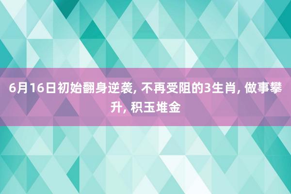 6月16日初始翻身逆袭, 不再受阻的3生肖, 做事攀升, 积玉堆金