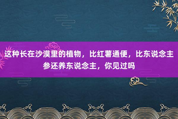 这种长在沙漠里的植物，比红薯通便，比东说念主参还养东说念主，你见过吗